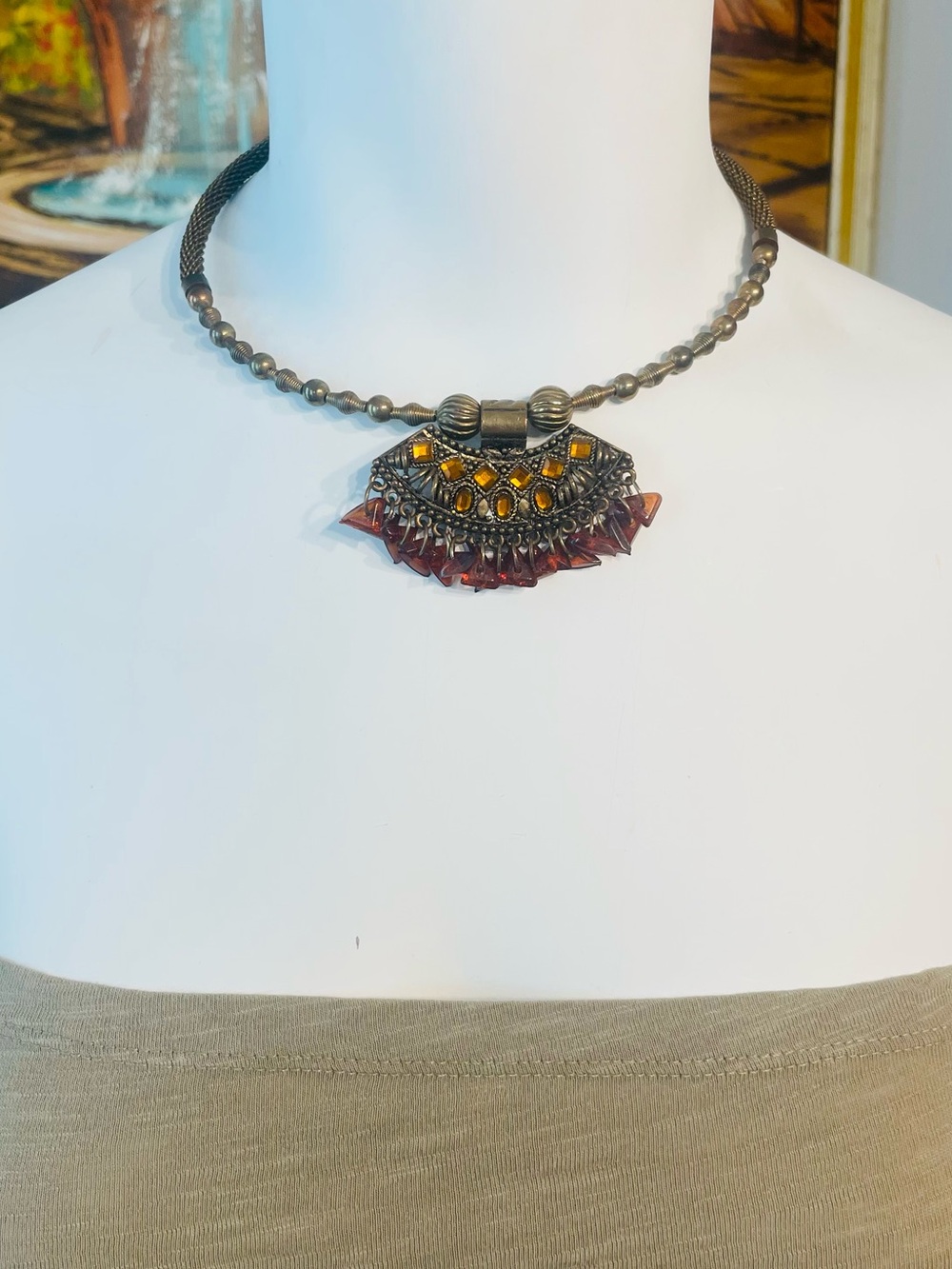 Vintage-Inspired Brown and Amber Statement Necklace
